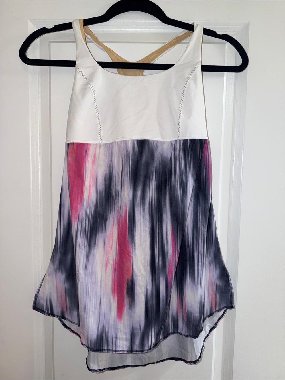 lululemon athletica White Tank with Pink & Navy Abstract Print